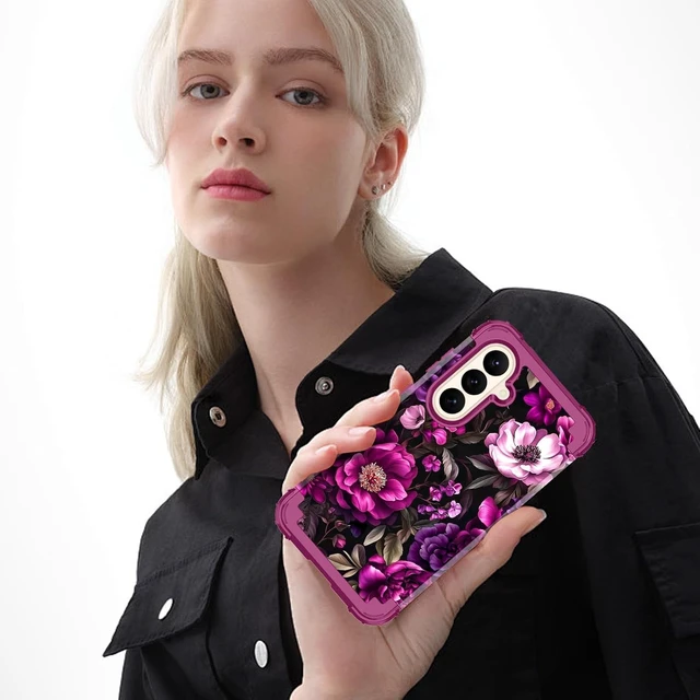 Alt view image 6 of 7 - for Galaxy S26 Plus 5G Case Shockproof 3 in 1 Heavy Duty Rugged Hybrid Sturdy High Impact Drop Protective Cover Flower Case for Galaxy S26 Plus 5G 2026 Magenta