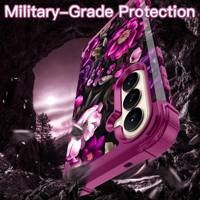 Alt view image 4 of 7 - for Galaxy S26 Plus 5G Case Shockproof 3 in 1 Heavy Duty Rugged Hybrid Sturdy High Impact Drop Protective Cover Flower Case for Galaxy S26 Plus 5G 2026 Magenta