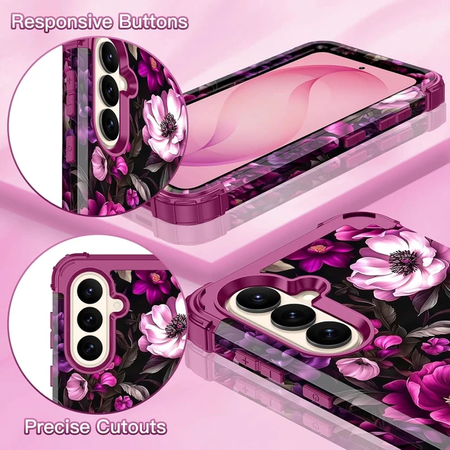 Alt view image 5 of 7 - for Galaxy S26 Plus 5G Case Shockproof 3 in 1 Heavy Duty Rugged Hybrid Sturdy High Impact Drop Protective Cover Flower Case for Galaxy S26 Plus 5G 2026 Magenta