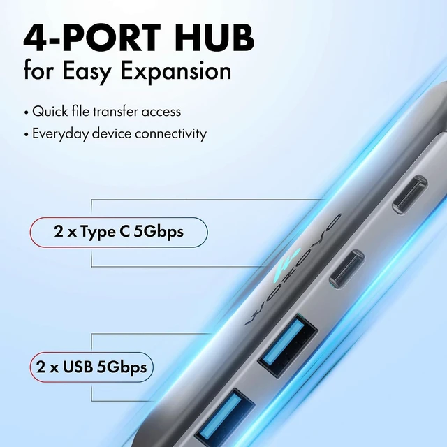 Alt view image 4 of 7 - Type C To 2 Port Type C & 2 Port USB 3.2 Hub Data Transfer Upto 5Gbps Plug & Play Multiport Type C Hub With 30cm Cable Compatible With MacBook Tablet Smartphones And Type C Enabled Devices