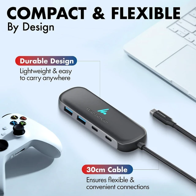 Alt view image 5 of 7 - Type C To 2 Port Type C & 2 Port USB 3.2 Hub Data Transfer Upto 5Gbps Plug & Play Multiport Type C Hub With 30cm Cable Compatible With MacBook Tablet Smartphones And Type C Enabled Devices