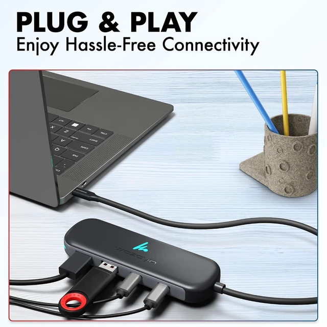 Alt view image 6 of 7 - Type C To 2 Port Type C & 2 Port USB 3.2 Hub Data Transfer Upto 5Gbps Plug & Play Multiport Type C Hub With 30cm Cable Compatible With MacBook Tablet Smartphones And Type C Enabled Devices