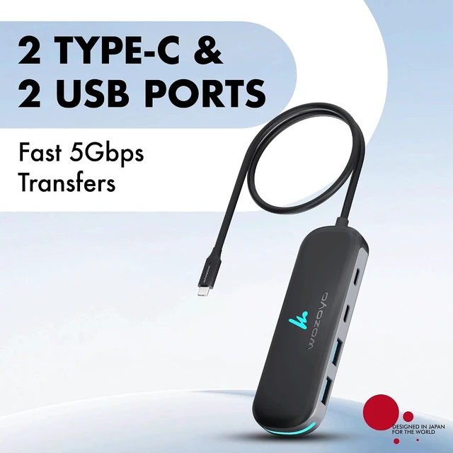Alt view image 2 of 7 - Type C To 2 Port Type C & 2 Port USB 3.2 Hub Data Transfer Upto 5Gbps Plug & Play Multiport Type C Hub With 30cm Cable Compatible With MacBook Tablet Smartphones And Type C Enabled Devices