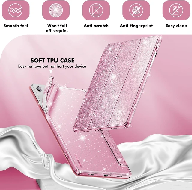 Alt view image 4 of 7 - Case for Galaxy Tab A11+Plus/A9+ Plus 11 inch Case (2023/2025) Glitter Tablet Protective Cover with Sparkly Clear Back for Girls Kids (Pink Galaxy Tab A11 Plus)