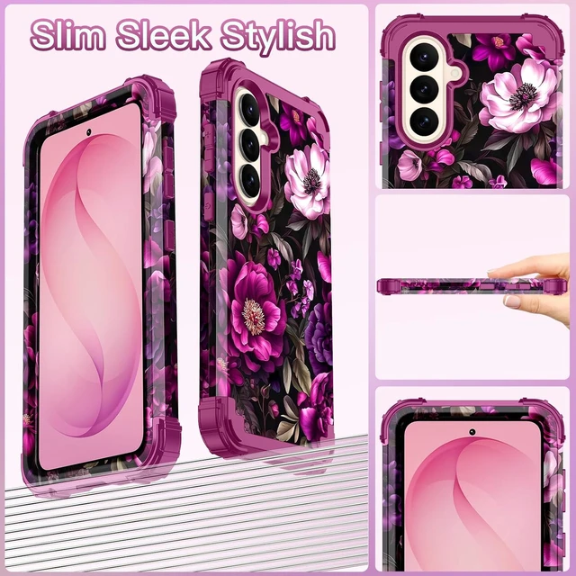 Alt view image 7 of 7 - for Galaxy S26 Plus 5G Case Shockproof 3 in 1 Heavy Duty Rugged Hybrid Sturdy High Impact Drop Protective Cover Flower Case for Galaxy S26 Plus 5G 2026 Magenta