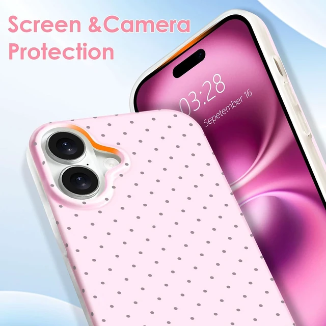 Alt view image 3 of 7 - for iPhone 16 Case Polka Dot Phone Case Cute Trendy Polka Dots Pattern Print Aesthetic Simple Design Soft TPU Slim Shockproof Protective Phone Cover 6.1 for Women Girls - Pink