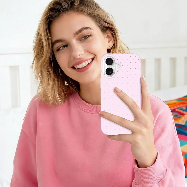 Alt view image 6 of 7 - for iPhone 16 Case Polka Dot Phone Case Cute Trendy Polka Dots Pattern Print Aesthetic Simple Design Soft TPU Slim Shockproof Protective Phone Cover 6.1 for Women Girls - Pink