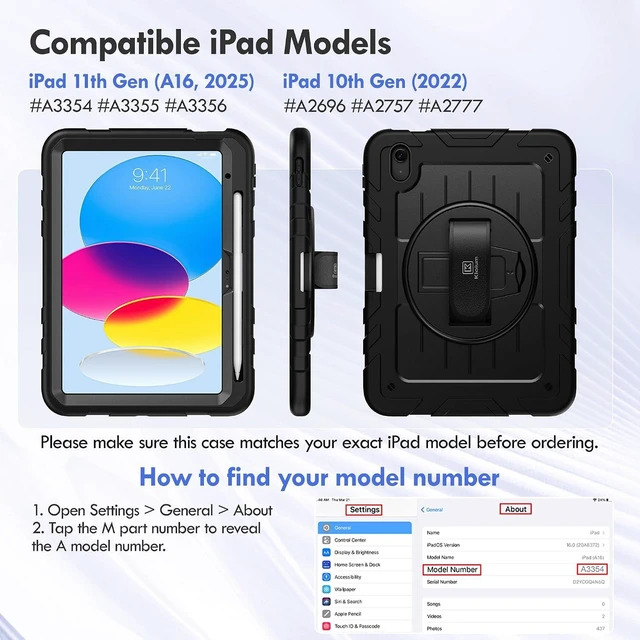Alt view image 2 of 7 - for iPad (A16) 11th Generation Case iPad 10th Gen Case Black