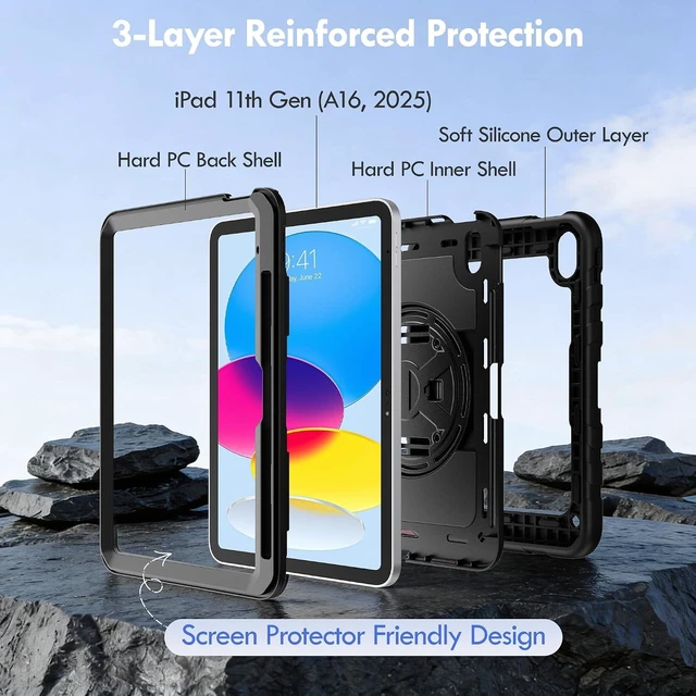 Alt view image 3 of 7 - for iPad (A16) 11th Generation Case iPad 10th Gen Case Black