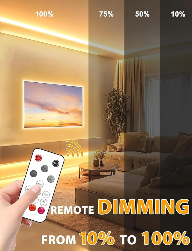 Alt view image 2 of 7 - COB LED Strip Lights 32.8ft Warm White Dimmable Rope with Remote