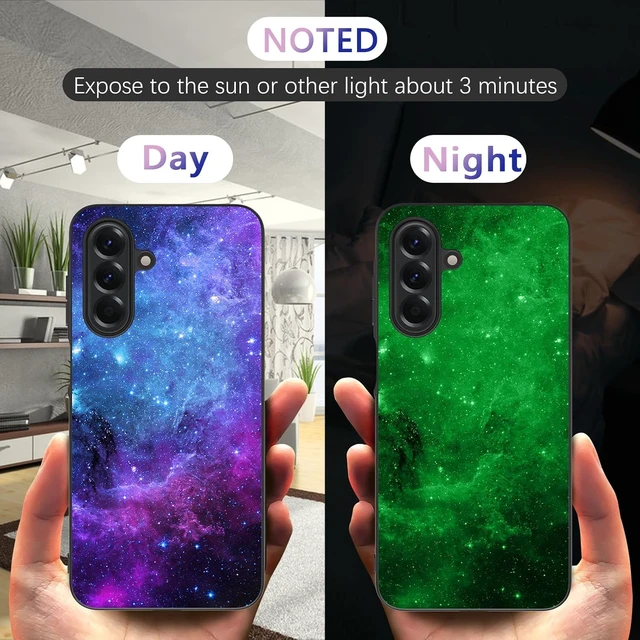 Alt view image 2 of 7 - for Galaxy A17 5G Case Glow in The Dark Plating Edge Noctilucent Luminous Space Nebula Back Anti Scratch Slim Shockproof Protective Case for Galaxy A17