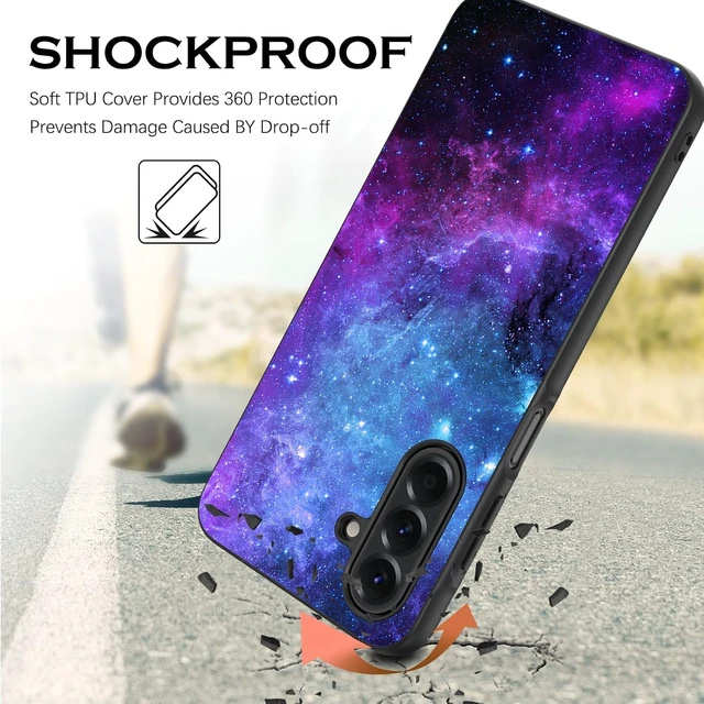 Alt view image 6 of 7 - for Galaxy A17 5G Case Glow in The Dark Plating Edge Noctilucent Luminous Space Nebula Back Anti Scratch Slim Shockproof Protective Case for Galaxy A17