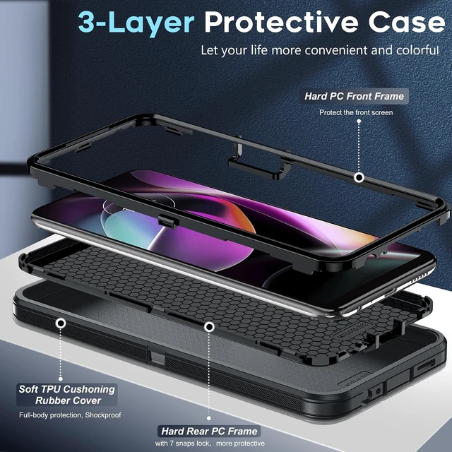 Alt view image 3 of 7 - for Motorola Moto-G-5G-2022 Case: with 2 PCS Screen Protector Heavy Duty 3 in 1 MotoG 5G 2022 Phone Case Shockproof Cover for MotoG5G 2022 (Not Fit Power/Play/Pure) Black
