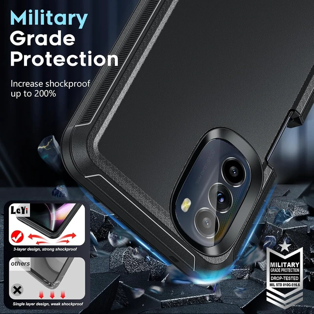 Alt view image 5 of 7 - for Motorola Moto-G-5G-2022 Case: with 2 PCS Screen Protector Heavy Duty 3 in 1 MotoG 5G 2022 Phone Case Shockproof Cover for MotoG5G 2022 (Not Fit Power/Play/Pure) Black