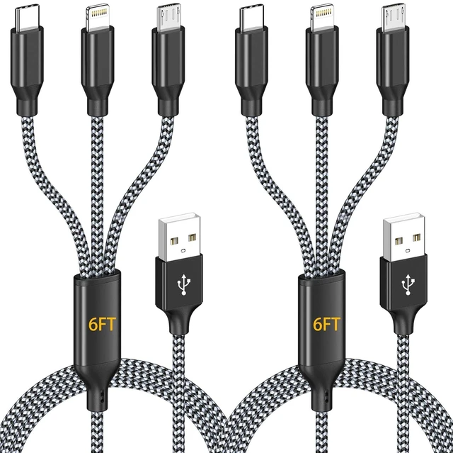 Main image of Multi Charging Cable 2Pack 6FT 3 in 1 Long MFi Certified Cable