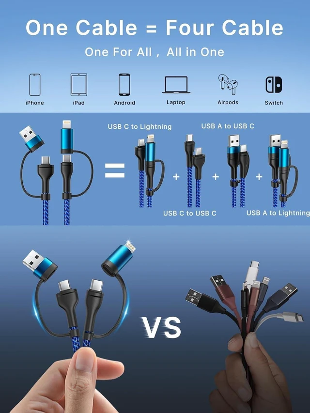 Alt view image 2 of 7 - 4 in 1 Charging Cable Fast USB C Cable Type C Charger 60W Lightning Cable Adapter USB C to USB C Cable for iPad Charger Fast Multi Charging Cord Fits iPhone 16 15/15 Pro/15 Plus/14 Pro Max 6FT