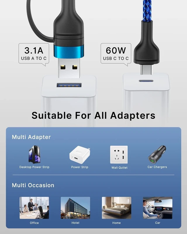 Alt view image 5 of 7 - 4 in 1 Charging Cable Fast USB C Cable Type C Charger 60W Lightning Cable Adapter USB C to USB C Cable for iPad Charger Fast Multi Charging Cord Fits iPhone 16 15/15 Pro/15 Plus/14 Pro Max 6FT