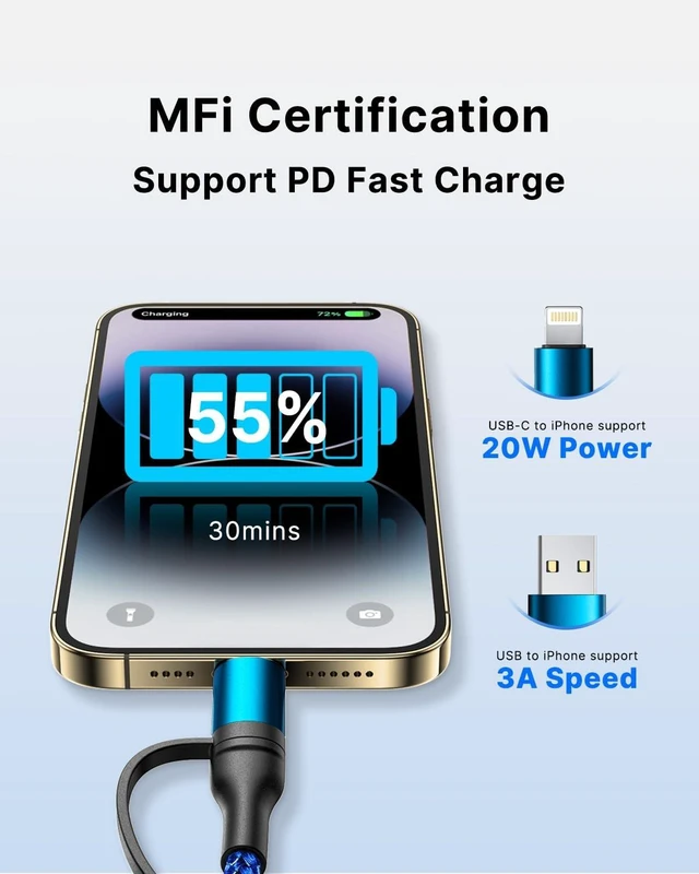 Alt view image 4 of 7 - 4 in 1 Charging Cable Fast USB C Cable Type C Charger 60W Lightning Cable Adapter USB C to USB C Cable for iPad Charger Fast Multi Charging Cord Fits iPhone 16 15/15 Pro/15 Plus/14 Pro Max 6FT