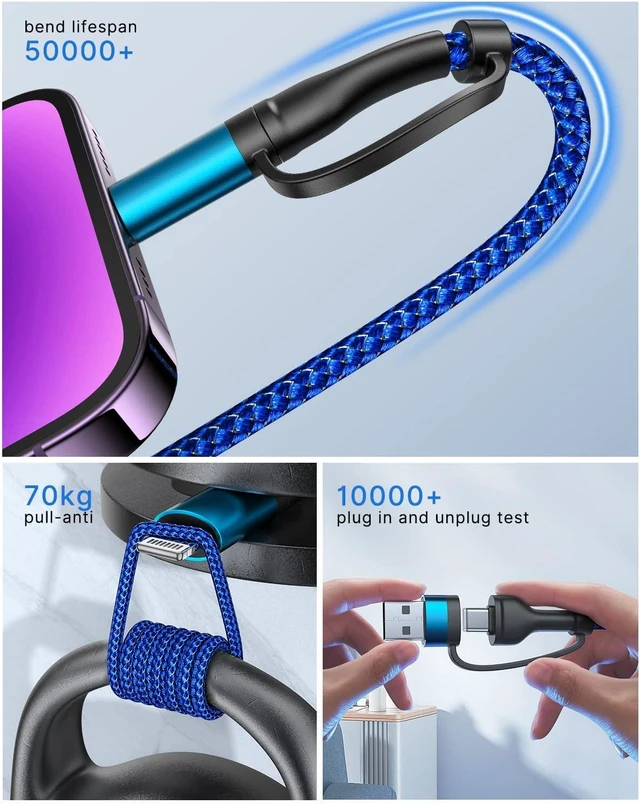 Alt view image 6 of 7 - 4 in 1 Charging Cable Fast USB C Cable Type C Charger 60W Lightning Cable Adapter USB C to USB C Cable for iPad Charger Fast Multi Charging Cord Fits iPhone 16 15/15 Pro/15 Plus/14 Pro Max 6FT