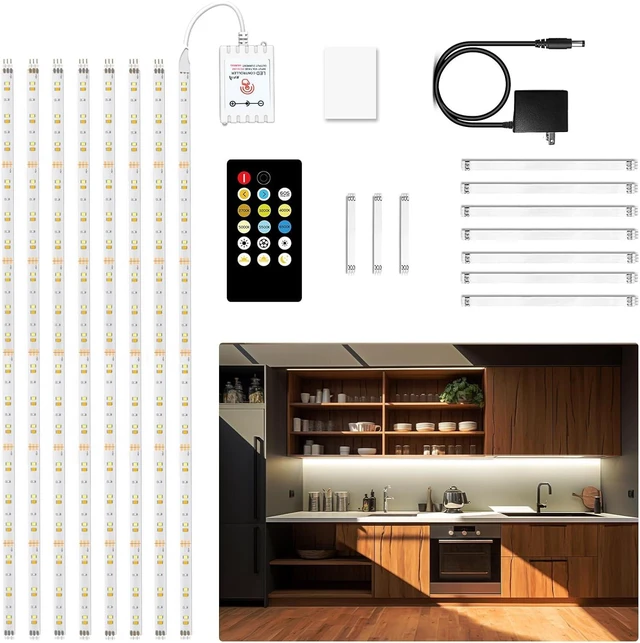 Main image of 8 PCS Under Cabinet Lighting Kit Bright Under Cabinet Lights Flexible Led Strip Lights with Remote for Kitchen Cabinets Shelf Desk Counter 2700K-6500K Warm to Daylight White 13.2ft