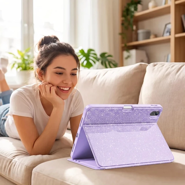 Alt view image 7 of 7 - for iPad A16 11th/10th Gen Glitter Case with Pencil Holder -Purple
