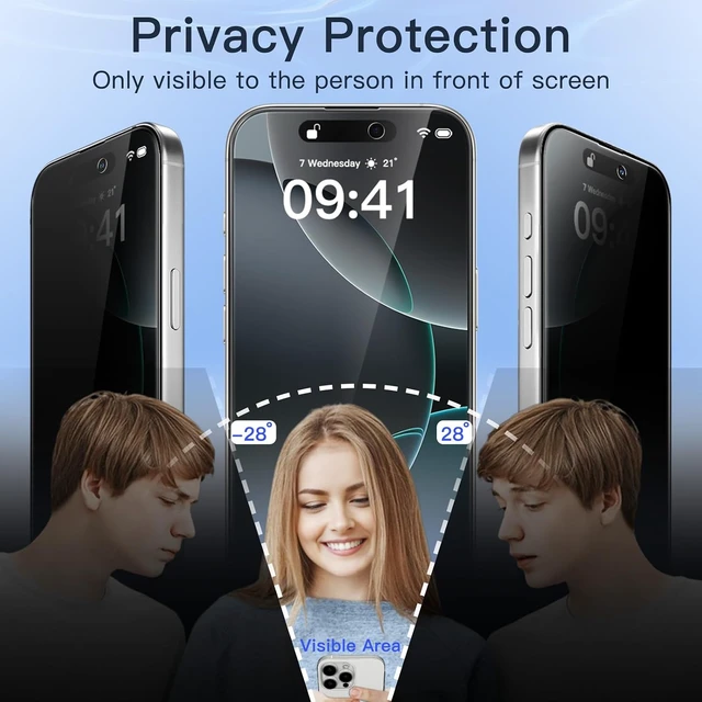 Alt view image 3 of 7 - Privacy Screen Protector for iPhone 16 Pro 2-Pack