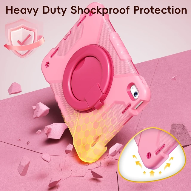 Alt view image 5 of 7 - Case for iPad (A16) 11th/10th Generation 11/10.9 Inch 2025/2022 with Screen Protector/360° Rotate Stand/Pencil Holder/Shoulder Strap Shockproof iPad 11th/10th Gen Cover (Pink+Rose Red)