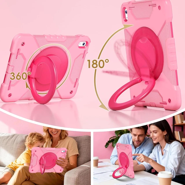 Alt view image 7 of 7 - Case for iPad (A16) 11th/10th Generation 11/10.9 Inch 2025/2022 with Screen Protector/360° Rotate Stand/Pencil Holder/Shoulder Strap Shockproof iPad 11th/10th Gen Cover (Pink+Rose Red)