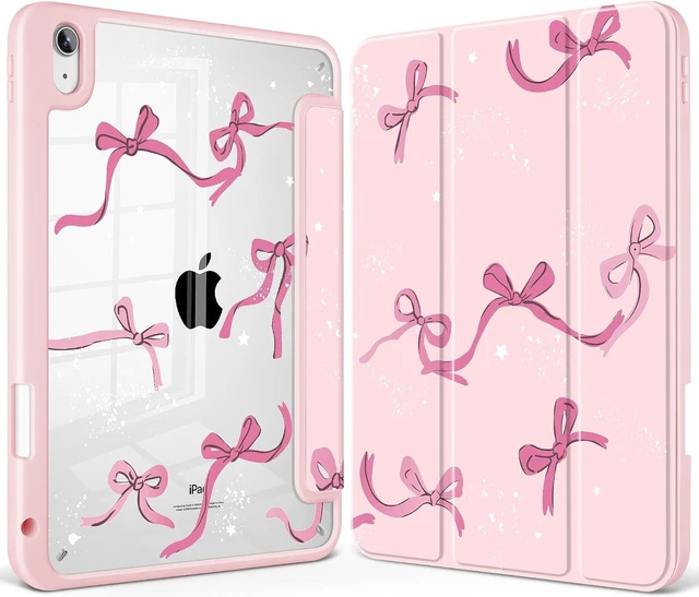 Main image of Case for iPad 11 inch (A16 Chip) 2025 11th Generation/iPad 10.9 inch 2022 10th Gen Buit in Pencil Holder with Shockproof Cover Clear Transparent Back Shell Auto Wake/Sleep Bow-Pink
