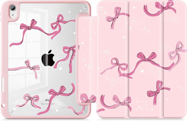 Alt view image 3 of 7 - Case for iPad 11 inch (A16 Chip) 2025 11th Generation/iPad 10.9 inch 2022 10th Gen Buit in Pencil Holder with Shockproof Cover Clear Transparent Back Shell Auto Wake/Sleep Bow-Pink