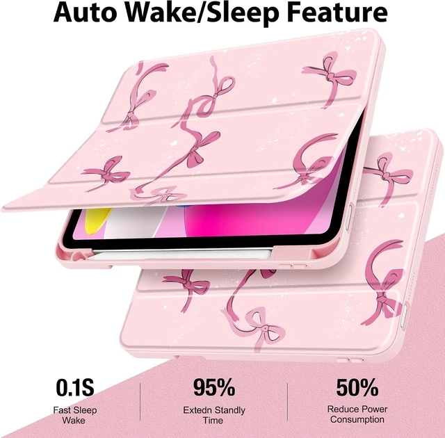 Alt view image 4 of 7 - Case for iPad 11 inch (A16 Chip) 2025 11th Generation/iPad 10.9 inch 2022 10th Gen Buit in Pencil Holder with Shockproof Cover Clear Transparent Back Shell Auto Wake/Sleep Bow-Pink