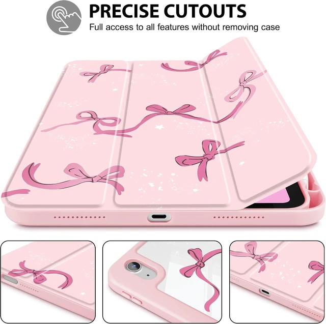 Alt view image 7 of 7 - Case for iPad 11 inch (A16 Chip) 2025 11th Generation/iPad 10.9 inch 2022 10th Gen Buit in Pencil Holder with Shockproof Cover Clear Transparent Back Shell Auto Wake/Sleep Bow-Pink