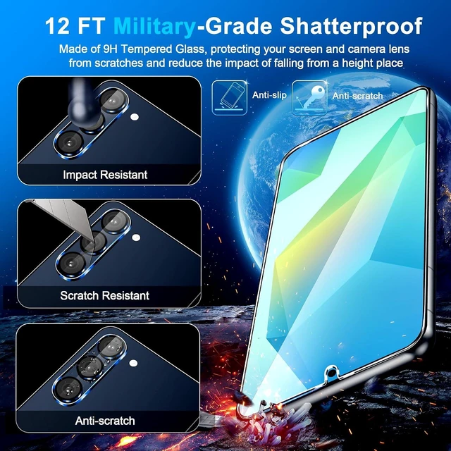 Alt view image 5 of 7 - 3 Pack for Galaxy A16 5G Screen Protector Tempered Glass + 3 Pack Camera Lens Protector Military Grade Shatterproof 9H Hardness Fingerprint Unlock Case Friendly 6.7 Inch