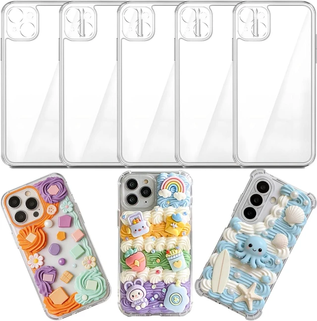Main image of 5 Pack Phone Junk Case for iPhone 13 14 15 16 17 Pro Max Plus DIY Decorative Clear Crystal Transparent Cases for Custom Design (for iPhone 14 Plus & 15 Plus)