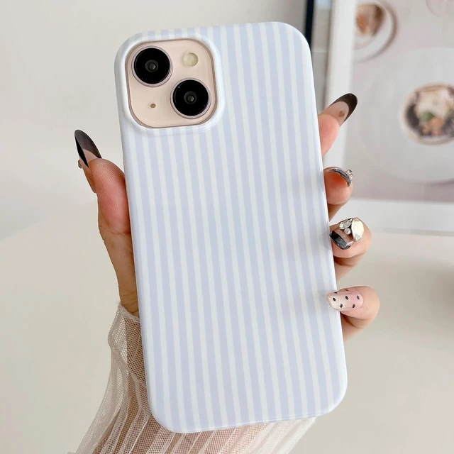 Main image of Striped Phone Case for iPhone 13 & iPhone 14 & iPhone 15 Fashion Retro Stripe Pattern Aesthetic Cover Soft TPU Slim Shockproof Case for Girls Women-Blue
