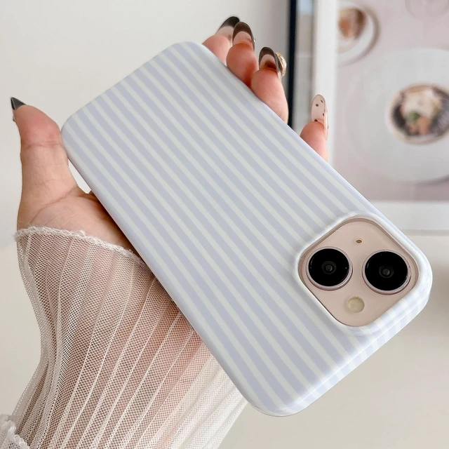 Alt view image 3 of 7 - Striped Phone Case for iPhone 13 & iPhone 14 & iPhone 15 Fashion Retro Stripe Pattern Aesthetic Cover Soft TPU Slim Shockproof Case for Girls Women-Blue