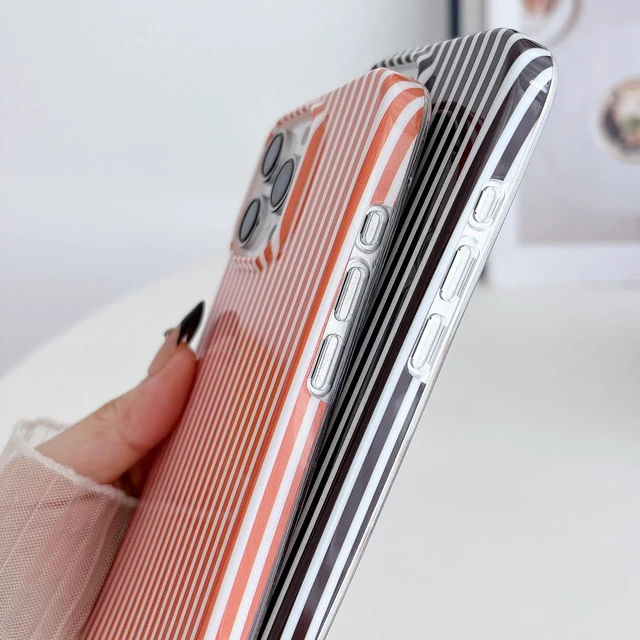Alt view image 7 of 7 - Striped Phone Case for iPhone 13 & iPhone 14 & iPhone 15 Fashion Retro Stripe Pattern Aesthetic Cover Soft TPU Slim Shockproof Case for Girls Women-Blue