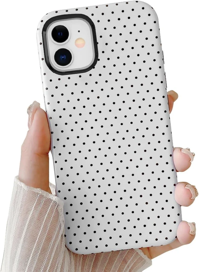 Main image of Cute Case for iPhone 12 Mini Polka Dot Phone Case for iPhone 13 Mini Aesthetic Pattern Design Hybrid 2-Layer Shockproof Protective Cover for Girls Women (White 12mini/13mini)