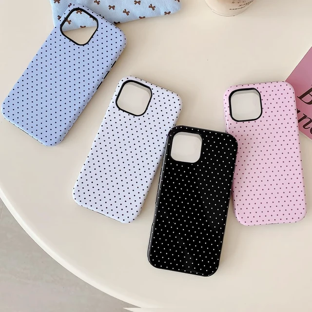 Alt view image 2 of 6 - Cute Case for iPhone 12 Mini Polka Dot Phone Case for iPhone 13 Mini Aesthetic Pattern Design Hybrid 2-Layer Shockproof Protective Cover for Girls Women (White 12mini/13mini)