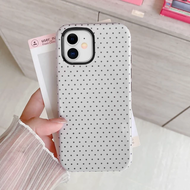 Alt view image 3 of 6 - Cute Case for iPhone 12 Mini Polka Dot Phone Case for iPhone 13 Mini Aesthetic Pattern Design Hybrid 2-Layer Shockproof Protective Cover for Girls Women (White 12mini/13mini)