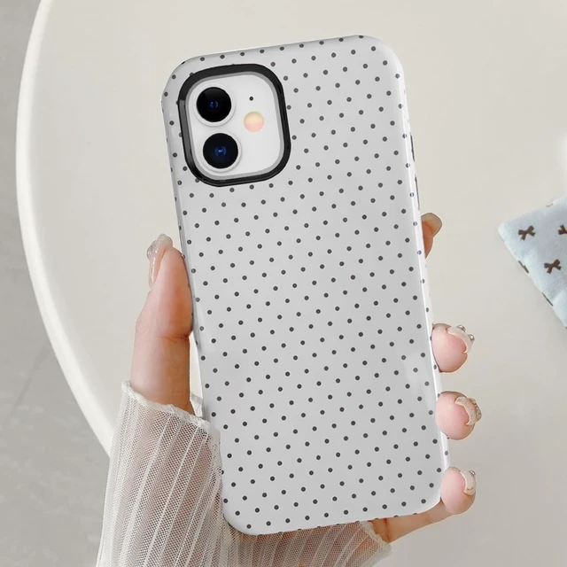 Alt view image 5 of 6 - Cute Case for iPhone 12 Mini Polka Dot Phone Case for iPhone 13 Mini Aesthetic Pattern Design Hybrid 2-Layer Shockproof Protective Cover for Girls Women (White 12mini/13mini)