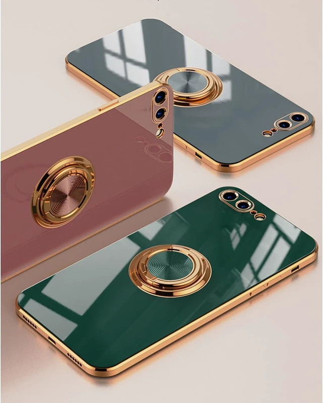 Alt view image 2 of 7 - for iPhone SE 3/SE 2/iPhone 8/7 Ring Holder Case Shiny Plating Rose Gold Edge with 360 Degree Rotation Kickstand for Women Girls Slim Soft Flexible TPU Protective Cover Case 4.7 Inch White