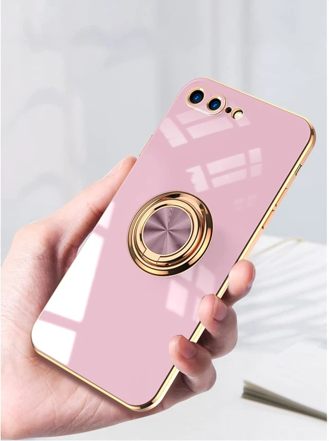 Alt view image 3 of 7 - for iPhone SE 3/SE 2/iPhone 8/7 Ring Holder Case Shiny Plating Rose Gold Edge with 360 Degree Rotation Kickstand for Women Girls Slim Soft Flexible TPU Protective Cover Case 4.7 Inch White