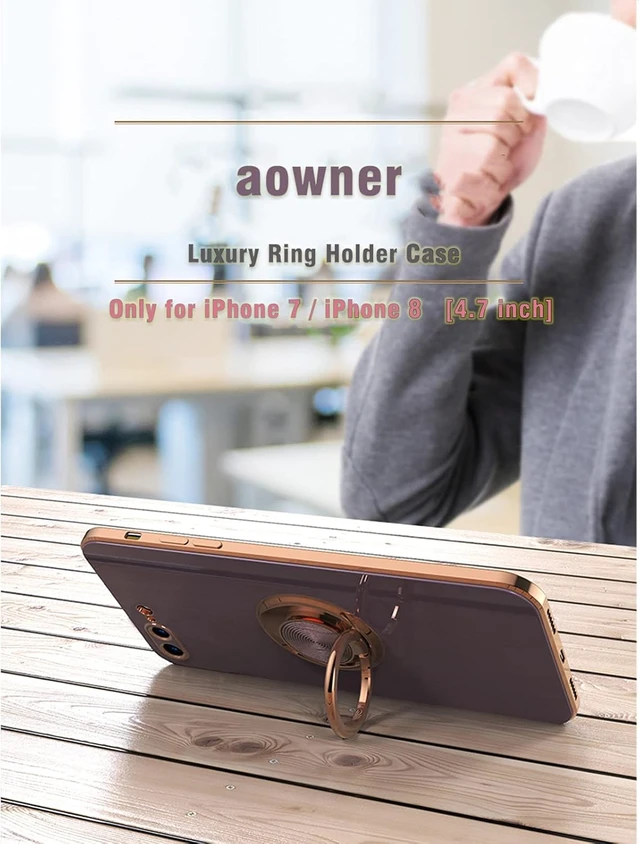 Alt view image 4 of 7 - for iPhone SE 3/SE 2/iPhone 8/7 Ring Holder Case Shiny Plating Rose Gold Edge with 360 Degree Rotation Kickstand for Women Girls Slim Soft Flexible TPU Protective Cover Case 4.7 Inch White