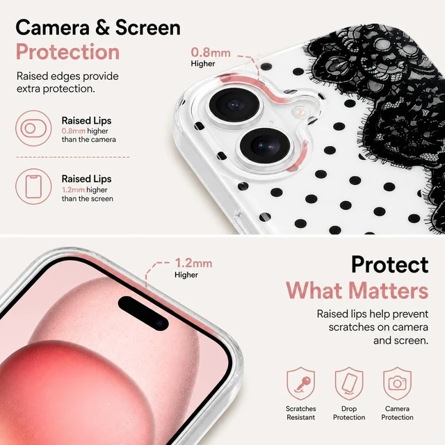 Alt view image 4 of 7 - for iPhone 17 Case Cute Polka Dot Vintage Lace Flower Black