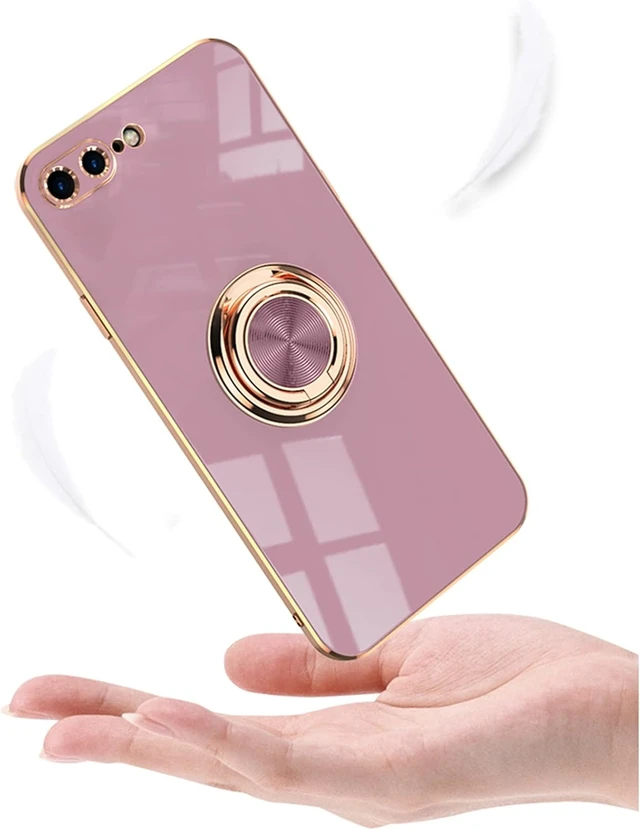 Alt view image 7 of 7 - for iPhone SE 3/SE 2/iPhone 8/7 Ring Holder Case Shiny Plating Rose Gold Edge with 360 Degree Rotation Kickstand for Women Girls Slim Soft Flexible TPU Protective Cover Case 4.7 Inch White