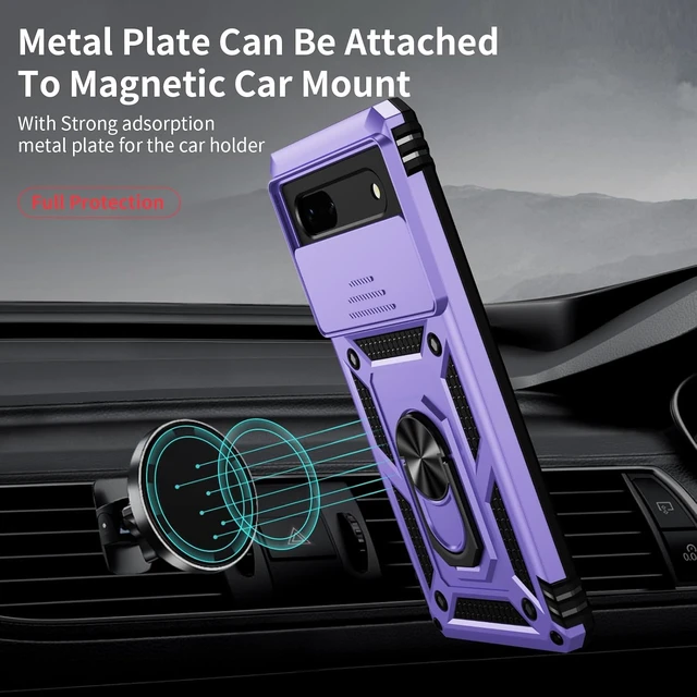 Alt view image 2 of 6 - for Google Pixel 6A Case with Camera Lens Cover HD Screen Protector 10 FT Military Grade Drop Protection Magnetic Ring Holder Kickstand Protective Phone Case Lavender