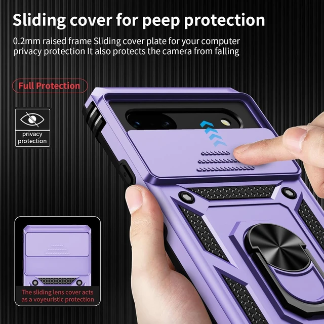 Alt view image 3 of 6 - for Google Pixel 6A Case with Camera Lens Cover HD Screen Protector 10 FT Military Grade Drop Protection Magnetic Ring Holder Kickstand Protective Phone Case Lavender