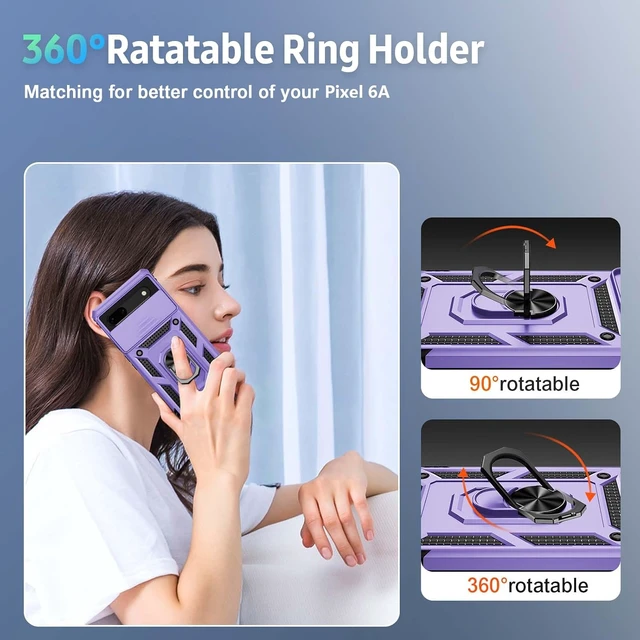 Alt view image 5 of 6 - for Google Pixel 6A Case with Camera Lens Cover HD Screen Protector 10 FT Military Grade Drop Protection Magnetic Ring Holder Kickstand Protective Phone Case Lavender