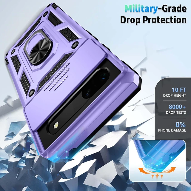Alt view image 4 of 6 - for Google Pixel 6A Case with Camera Lens Cover HD Screen Protector 10 FT Military Grade Drop Protection Magnetic Ring Holder Kickstand Protective Phone Case Lavender